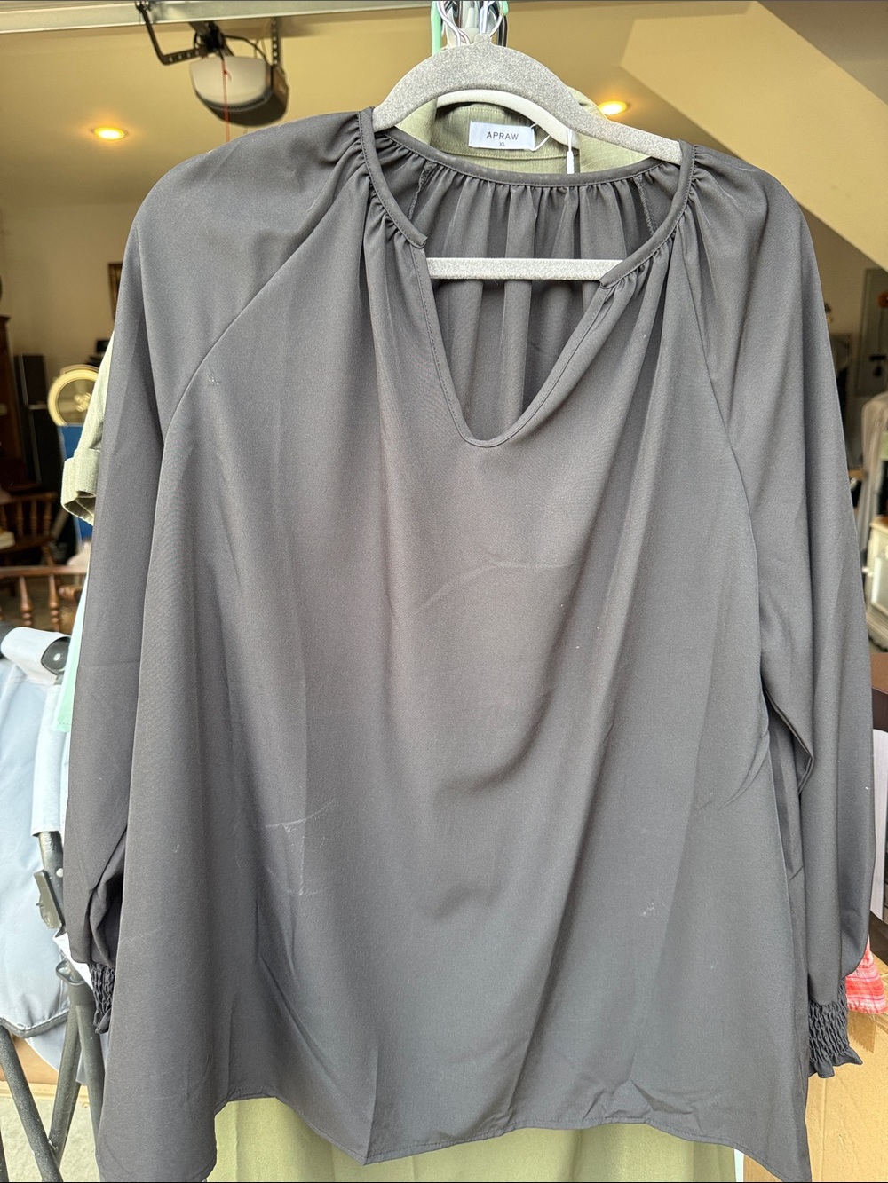 SHEIN Charcoal Gray Long Sleeve Keyhole Blouse